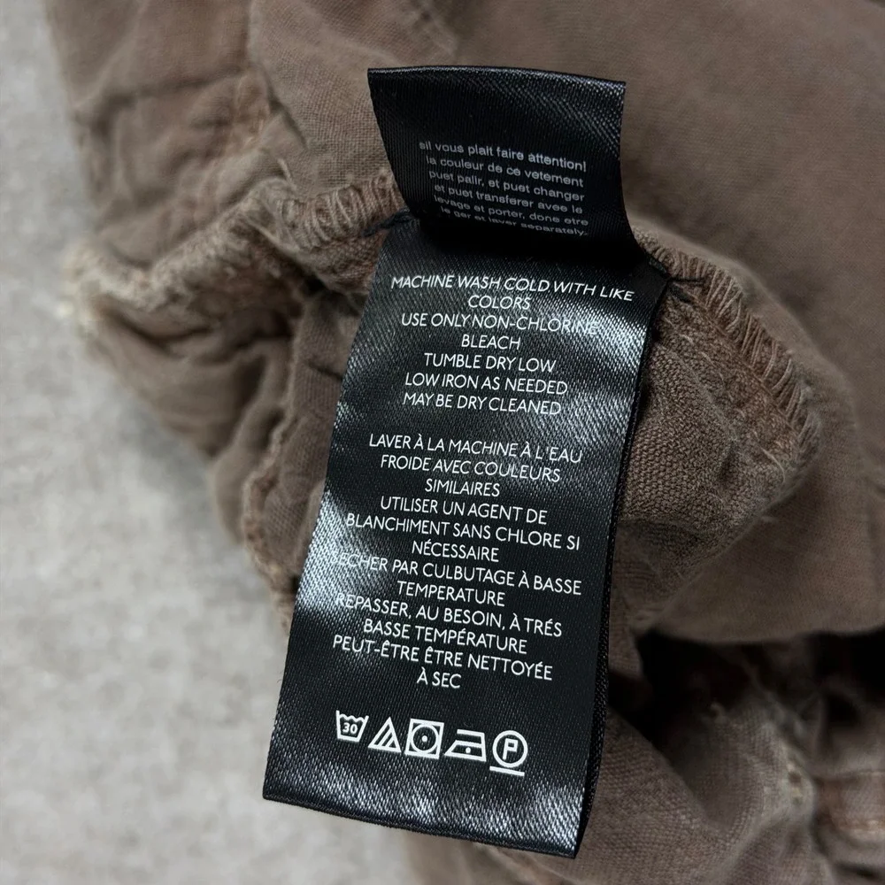 Free People Brown Linen Blend High Rise‎ Pleated Textured Tapered Leg Pants Sz 2